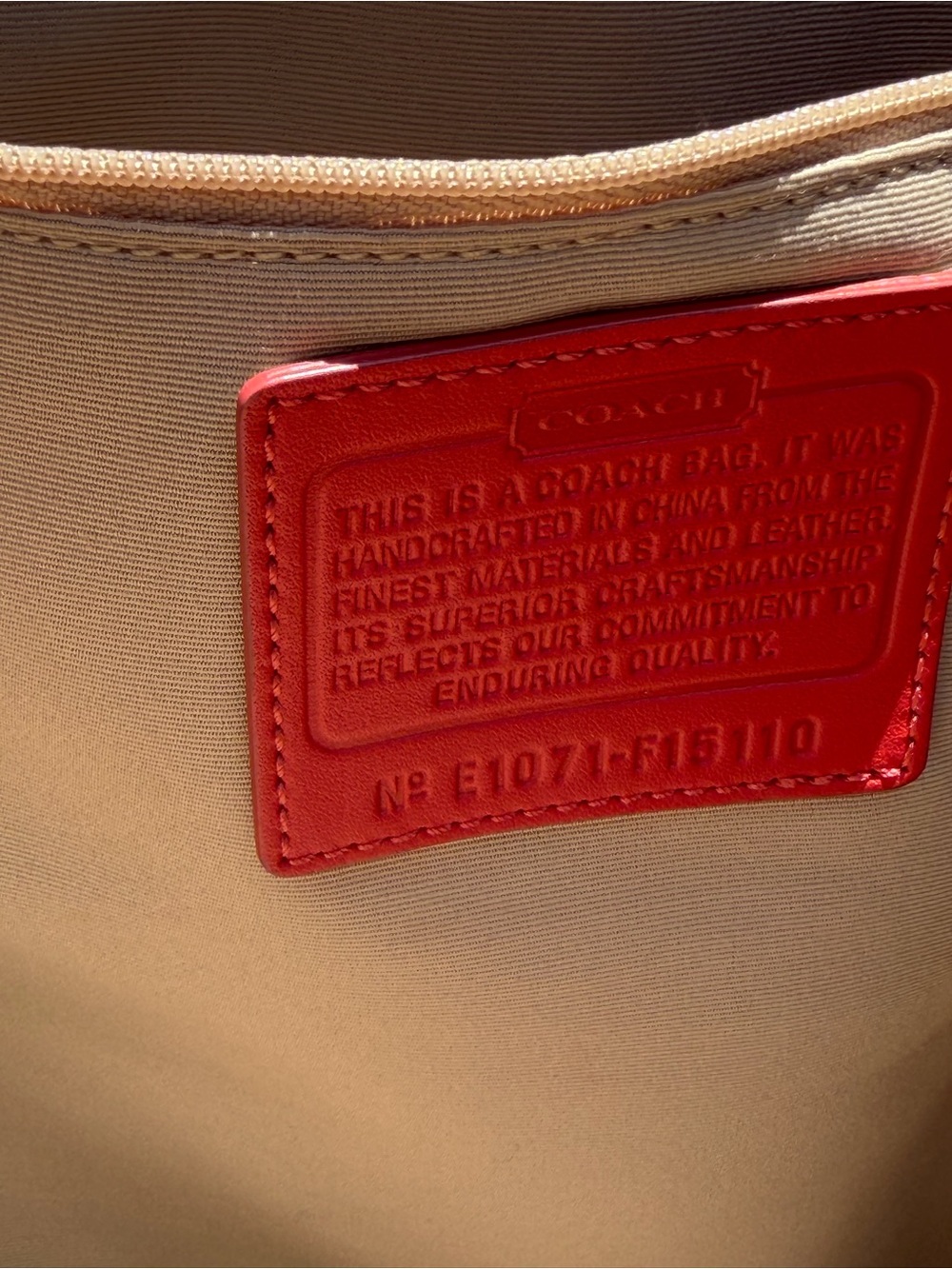 Coach Beige Signature Canvas Tote with Red Trim and Handles - Picture 5 of 8